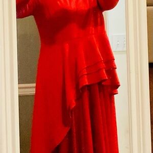 ♥️♥️♥️Beautiful Red Gathered Ruffled Waist Blouse With Tuxedo Style Tail